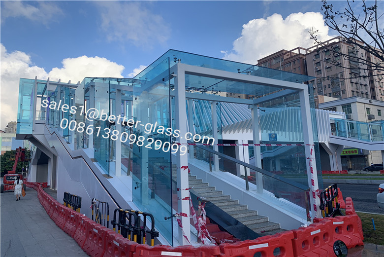 BTG company 8mmCT+0.38 blue PVB+1.14 clear PVB+8mmCT laminated canopy glass. 